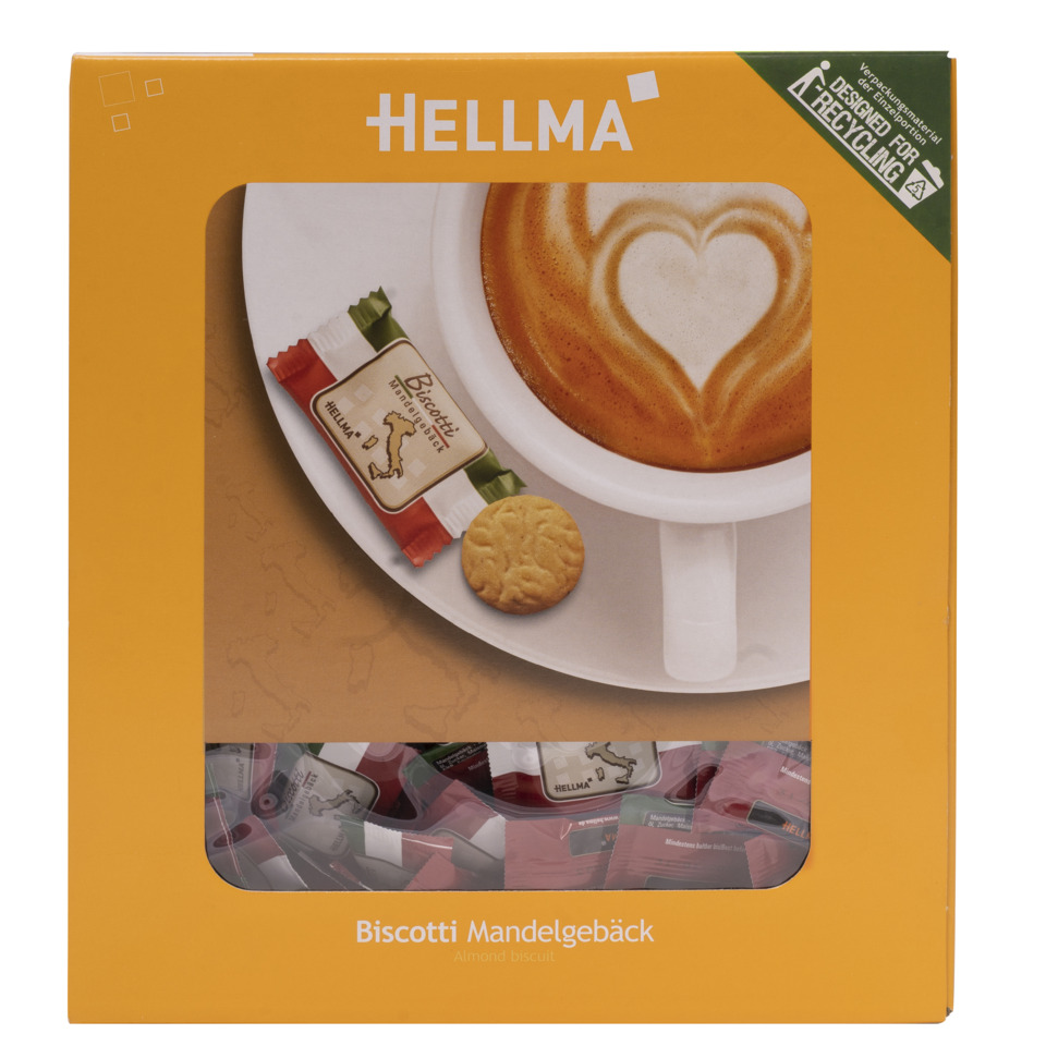 Kaffeegetränk, Herstellerverpackung, Biscotti Mandelgebäck, Almond biscuit, Packung mit Snacks