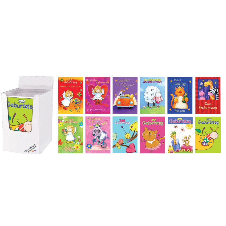 Grußkarten, Geburtstag, Cartoon, Mini-Card, Geschenkset