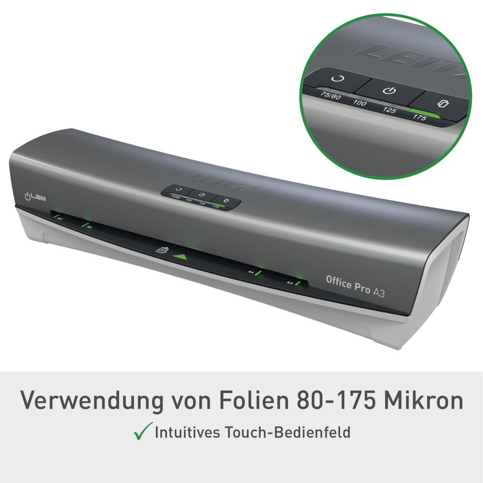 Schredder, Office Pro A3, Folienschweißer?, 80-175 Mikron, Intuitives Touch-Bedienfeld