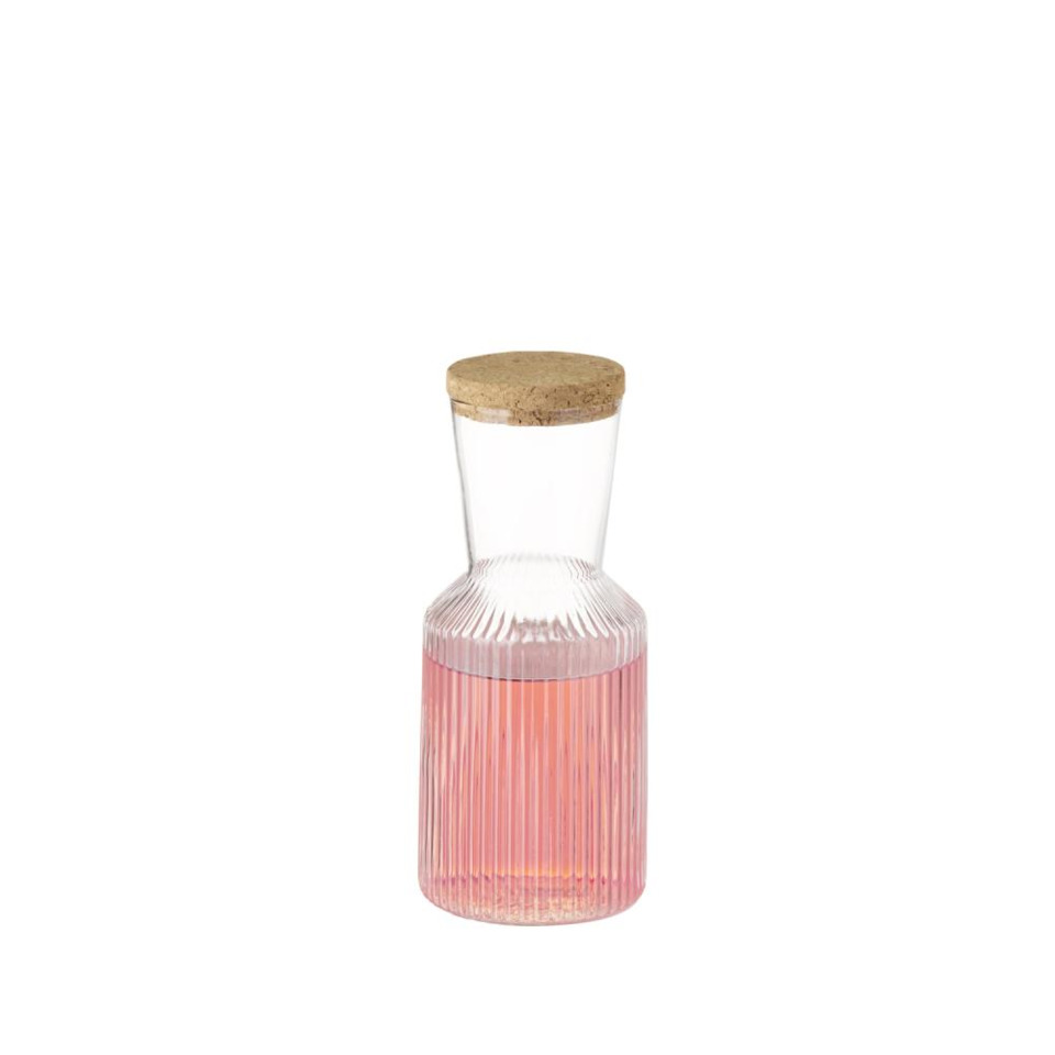Glasflasche, Korkverschluss, Rosa Glas, gerillte Textur, Trinkgefäß