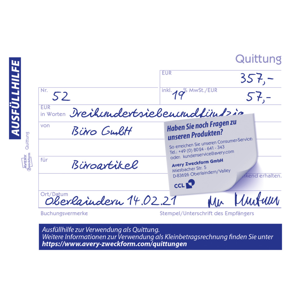 Quittung, Büroartikel, Dreihunderte, AUSFÜLLHILFE, Unterschrift, Quittung, Kassenbon, Rechnung, Büroartikel, Papier