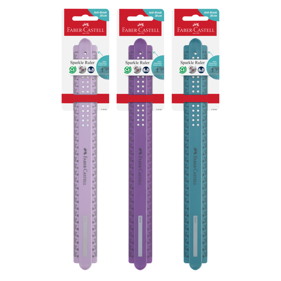 Lineal, Lineal mit Glitzer, Durchsichtige Einlässe, Weiches Plastik, 30 cm