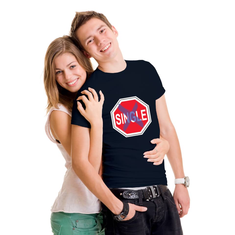 T-Shirt, Print, Logo, Couple, Dark blue
