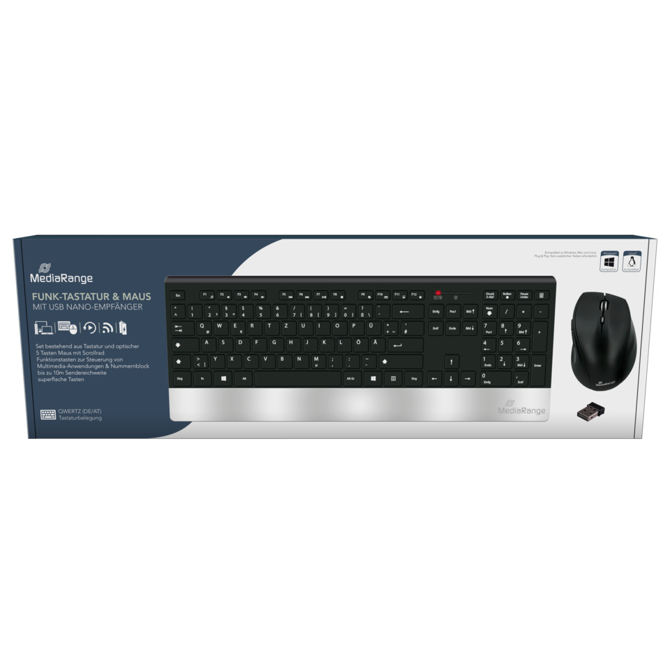 Tastatur, Funk-Tastatur, USB-Empfänger, QWERTZ, Maus-Set