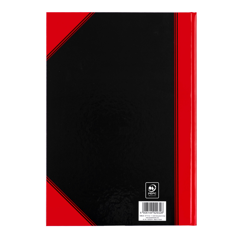 Notizbuch, Schwarz, rote Akzente, Deckel-Design, Barcode