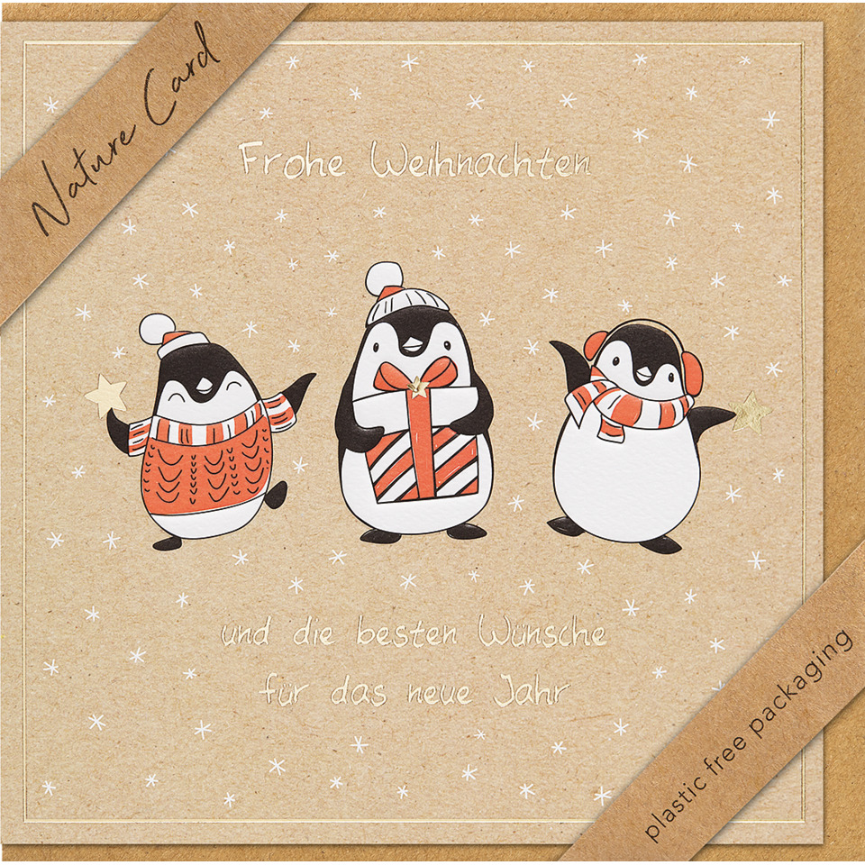 weihnachtskarte, penguin, geschenkpapier, kartendesign, naturpappe