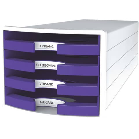 Schubladenbox IMPULS, DIN A4/C4, 4 offene Schubladen, weiß/Trend Colour lila HAN 1013-57