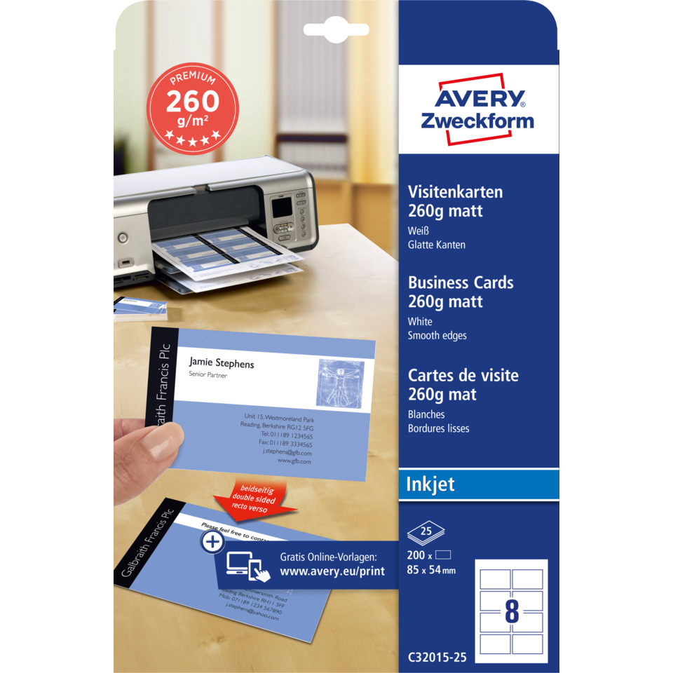 Visitenkarten, Karten, Inkjet,  matt, White display