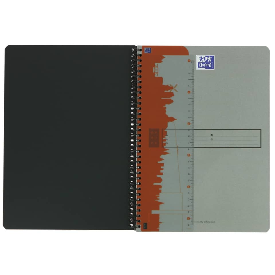 Notizbuch, Spiralblock, Lineal, Rückseite schwarz, Oxford-Design