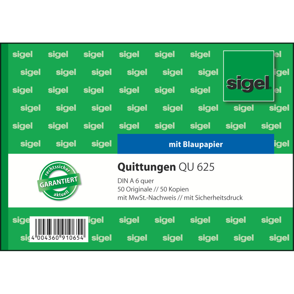 Quittungen, DIN A6, Quittungsblock, 50 Seiten, MwSt-Nachweis