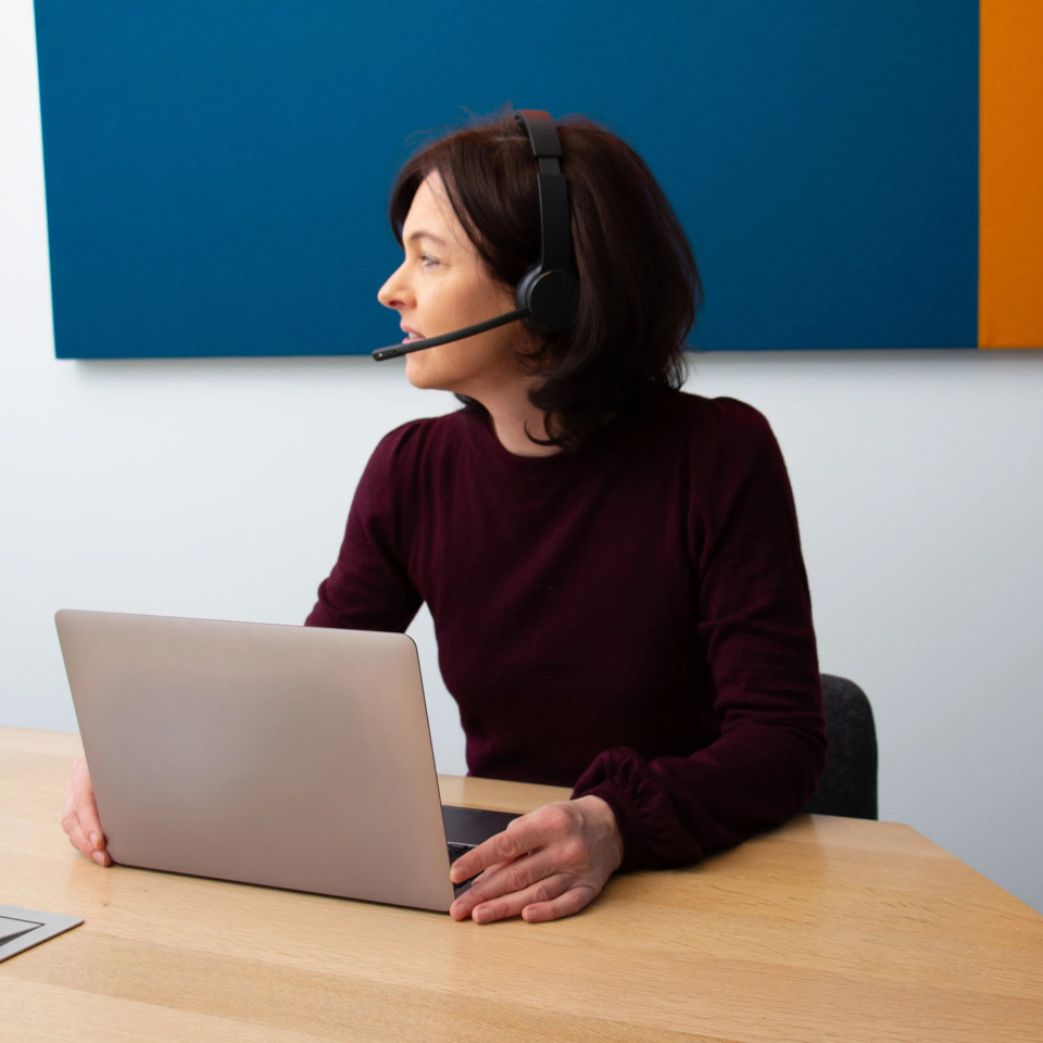 Kopfhörer-Mikrofon, Headset, Laptop, Arbeitsplatz, Schreibtisch
