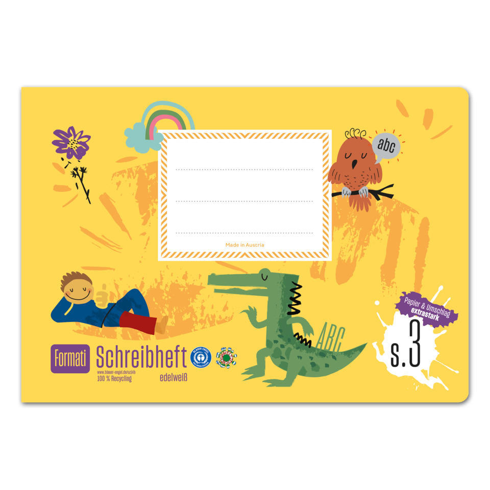 Schreibheft, Dinosaurier, Gelb, Klecks-Design, Karteikartenheft