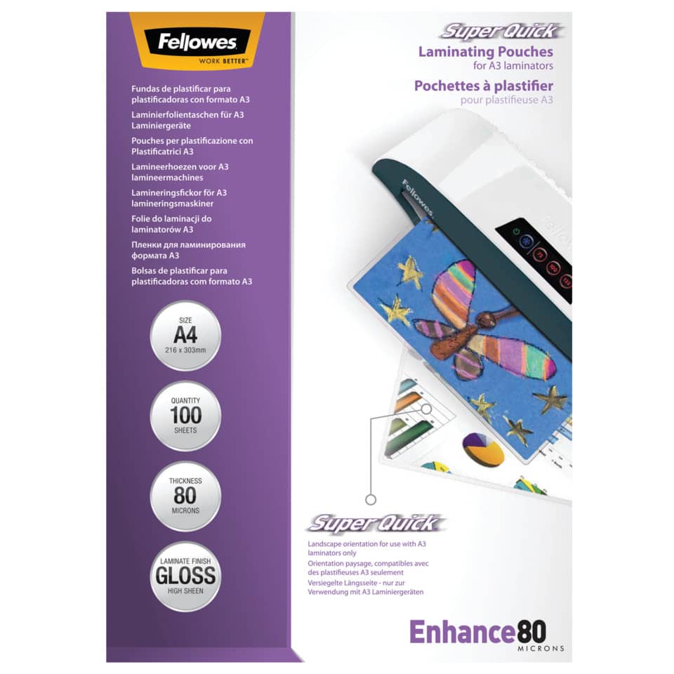 A3 Laminatortaschen, Laminierpapiere, klare Laminatschicht, Glanz-Finish, Packung 100