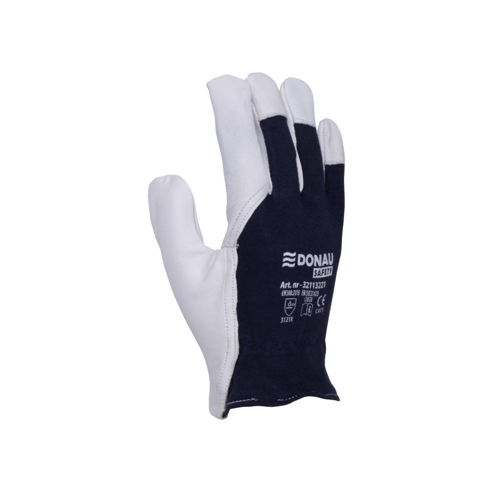 Handschuh, Schutzhandschuh, Arbeitsglove, Leder/Canvas Kombi, Nachtblau-weiß