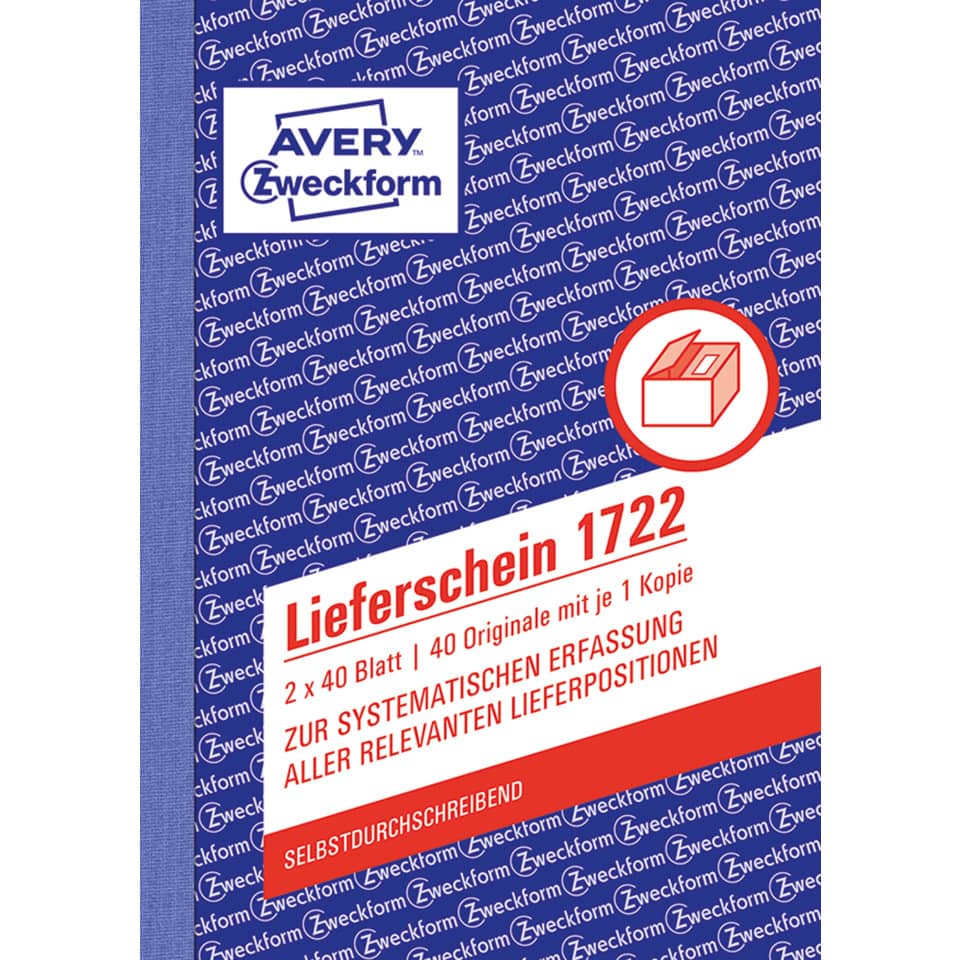 Lieferschein 1722, 80 Blätter, 40 Originale, Selbstklebend, Avery Zweckform