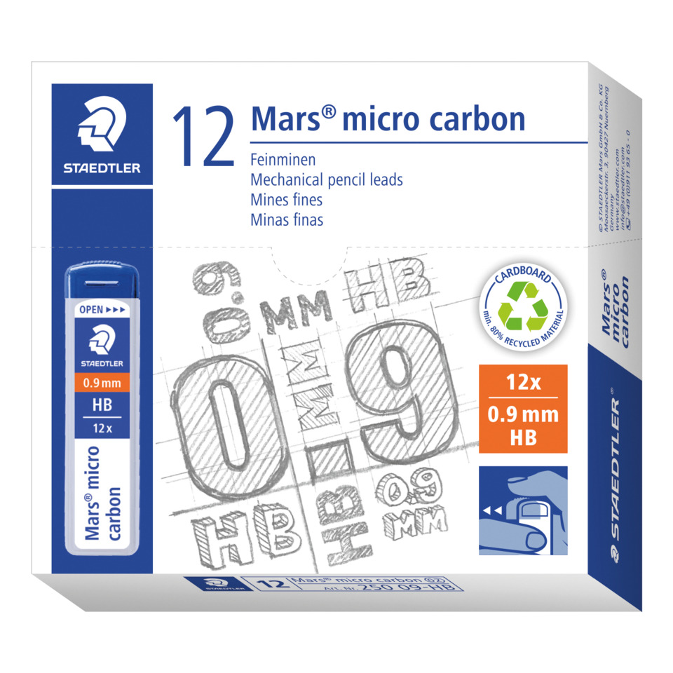 HB, 0.9 mm, Mikro-Kohle?, 12x, Mechanische Bleistiftminen