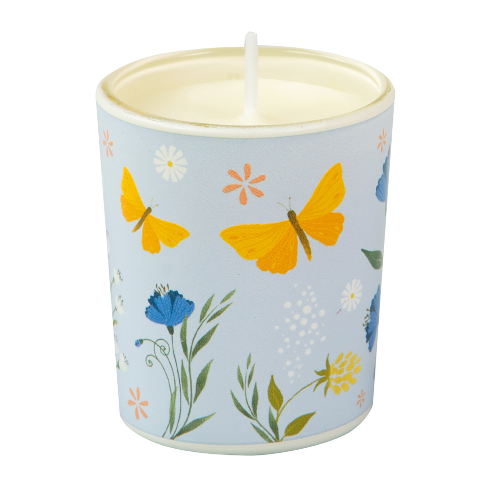 Duftkerze, Rührkerze, Blumenmuster, Schmetterling, Dekokerze