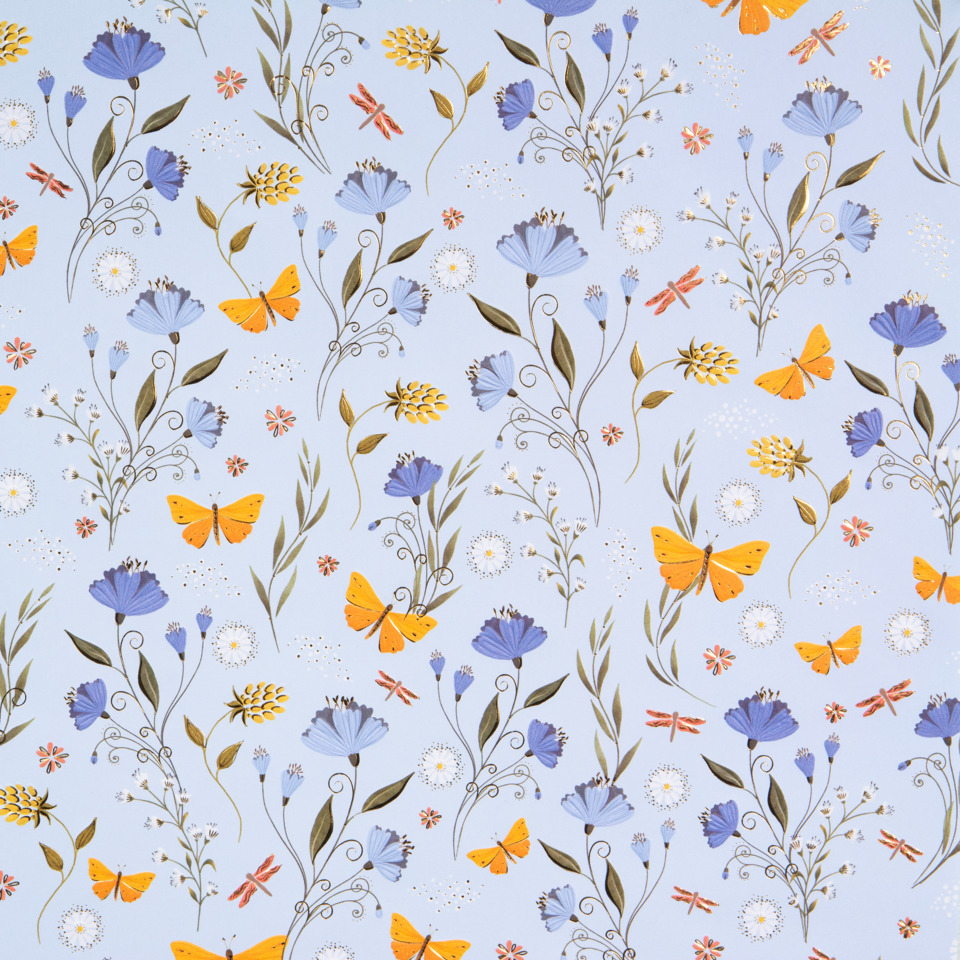 Blumenmuster, Schmetterlingsdruck, Stoff, Lilafarben, Orangene Schmetterlinge