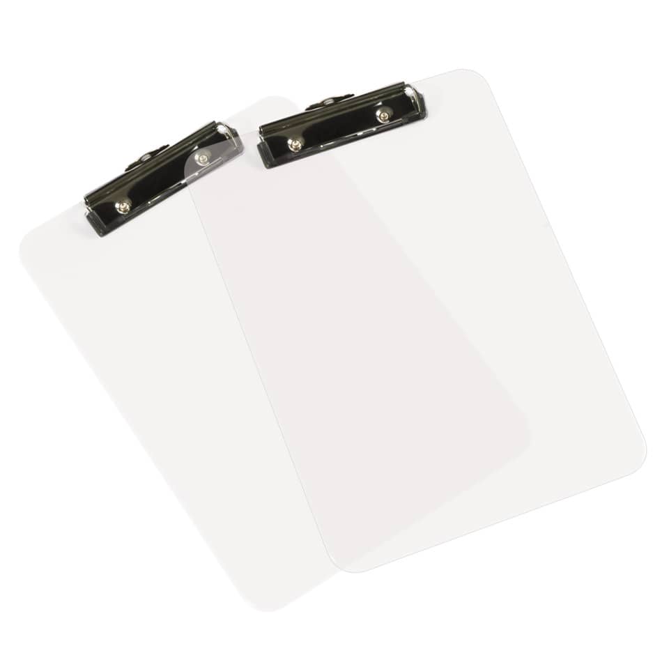 Clipboard, Clipboard board, Clear plastic, Two panels, Binder clips