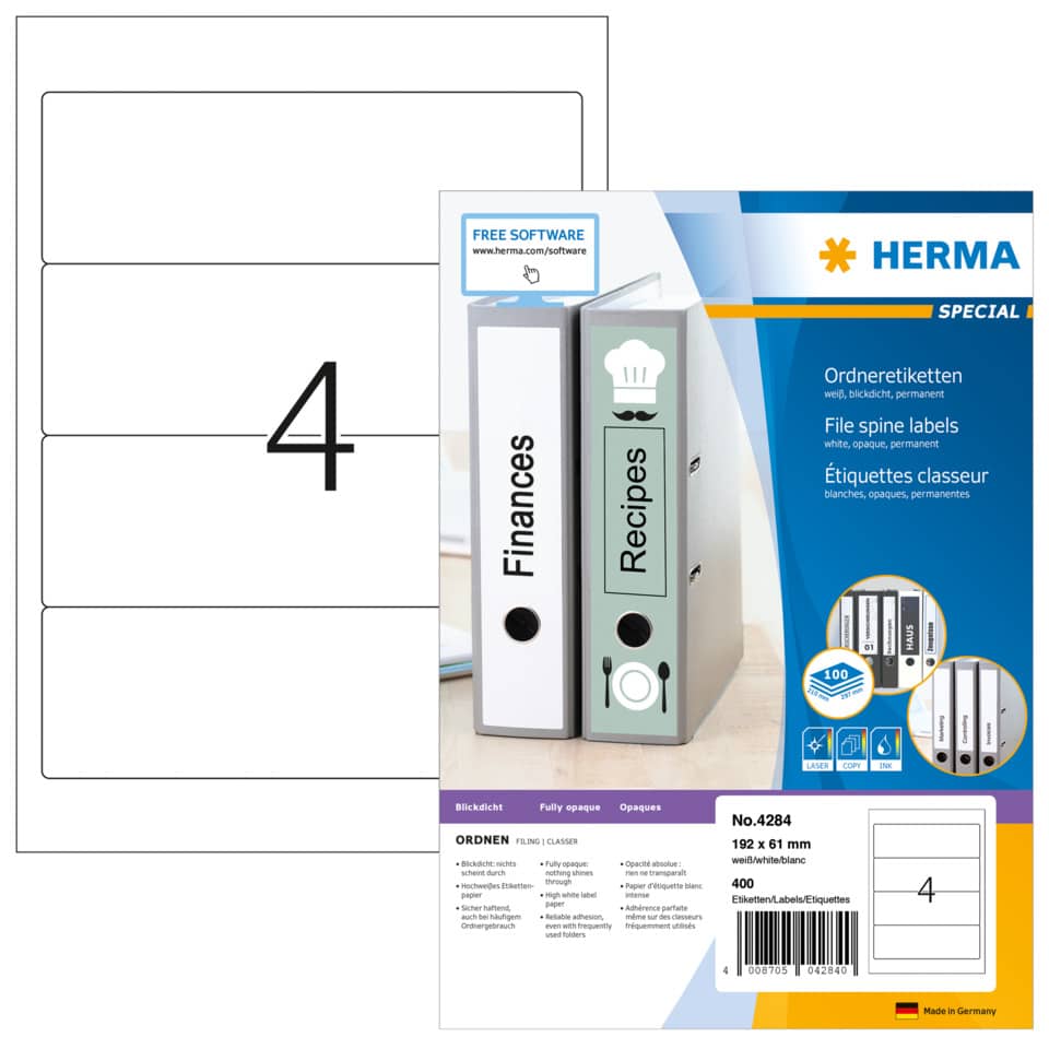 Aktenordner, Ordneretiketten, Etiketten, Datei, 4er Pack