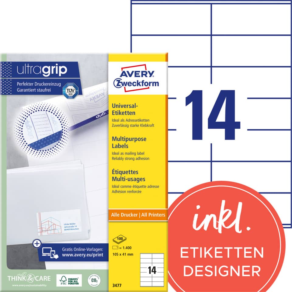 Etiketten, Universaletiketten, Multipurpose Labels, Klebkraft, Druckerpapier