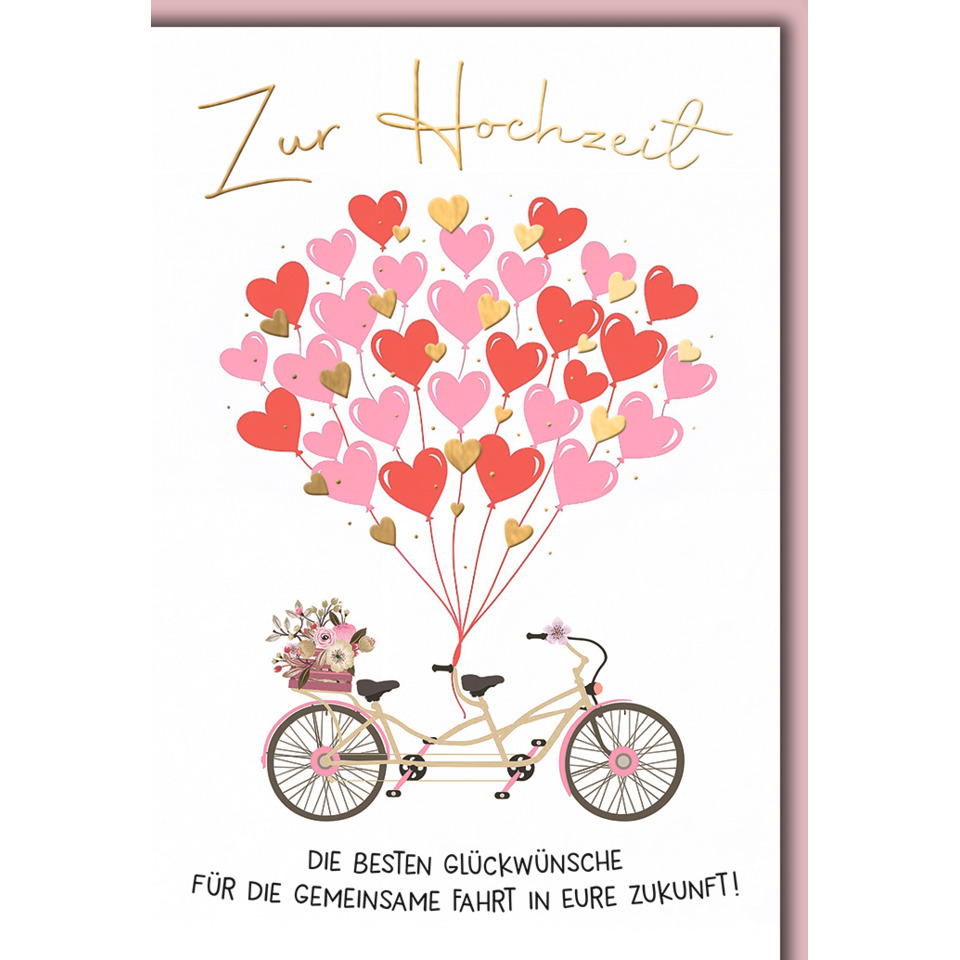 Fahrrad, Herzballons, Blumenkorb, Zwei Personenfahrrad, Glückwunschkarte