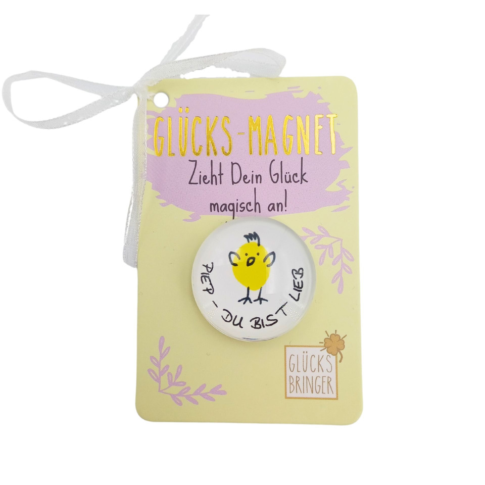 Magnet, Glücksbringer, Hühner/Mini-Huhn, Runder Magnet, Spruch-Magnet
