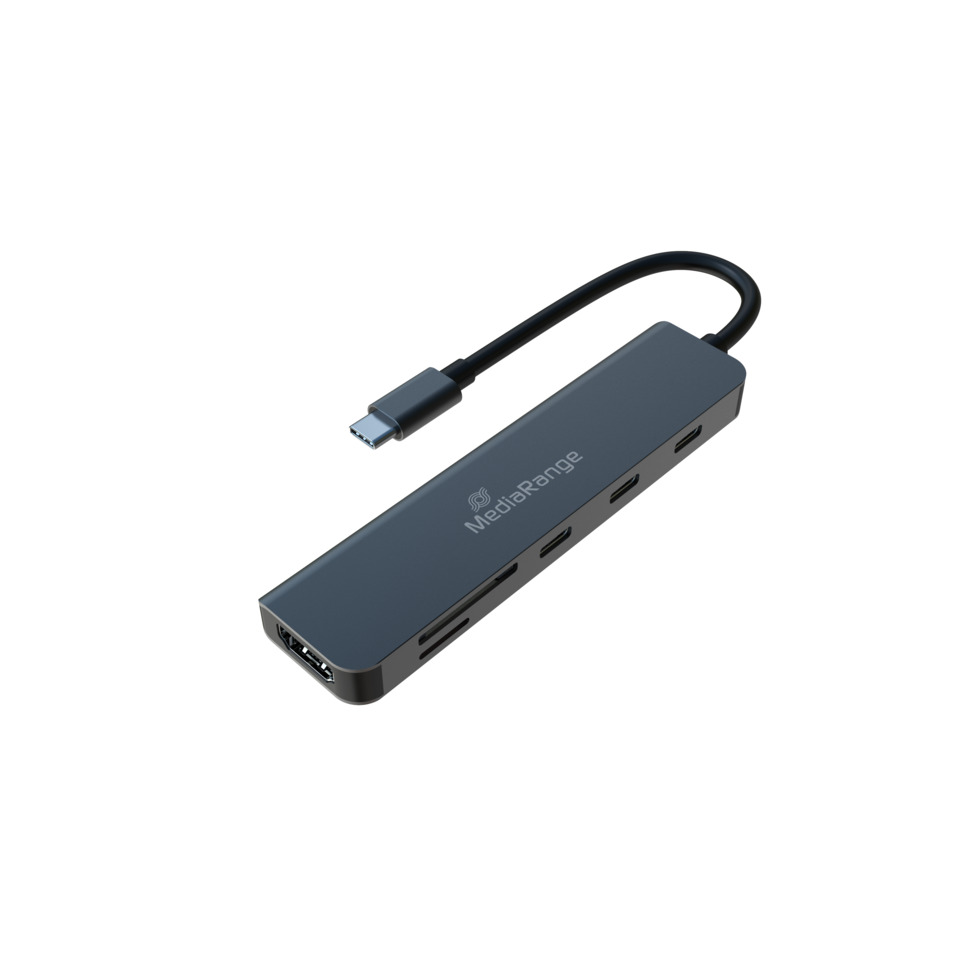 USB-C-Hub, Multiport-Adapter, HDMI, USB-C, Grau