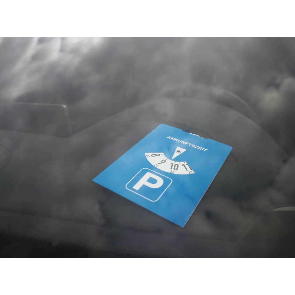 Parkschein, Parkerlaubnis, Ankunftszeit, Visitenkarte, Achtung Parkplatz