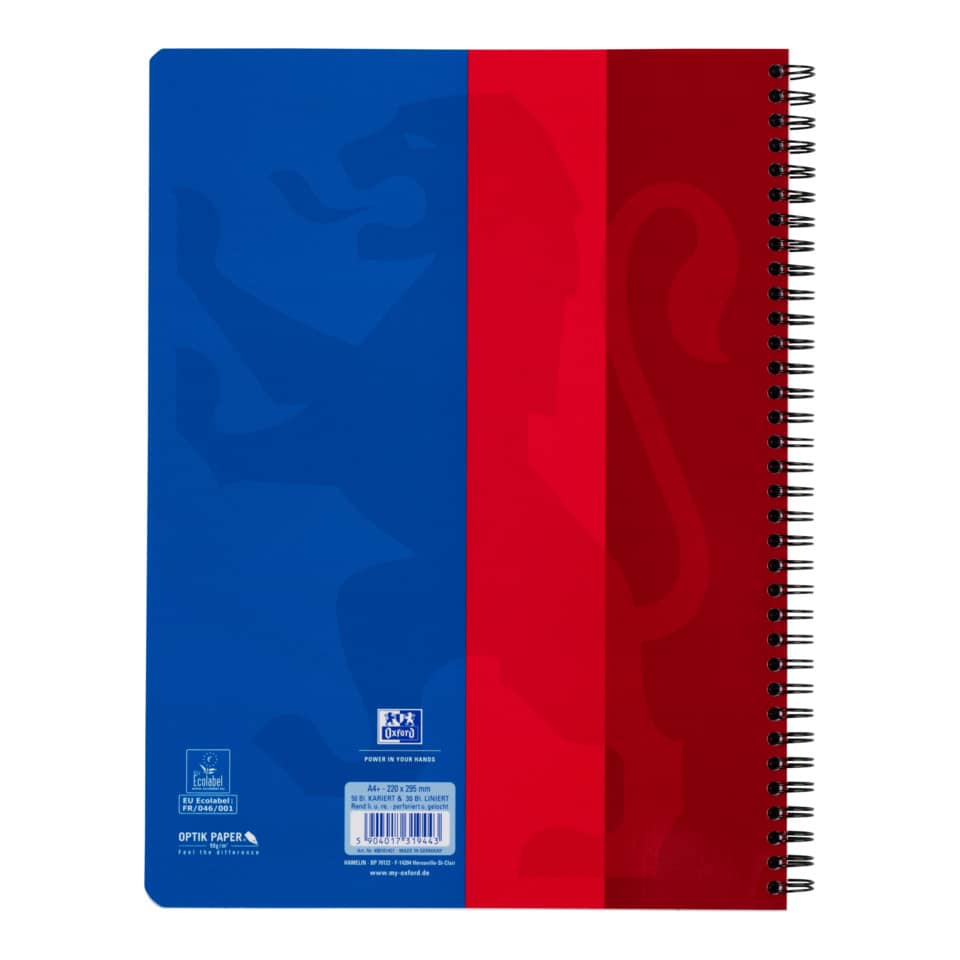 notebook, spiral, regelblatt, polypropylen, rot-blau