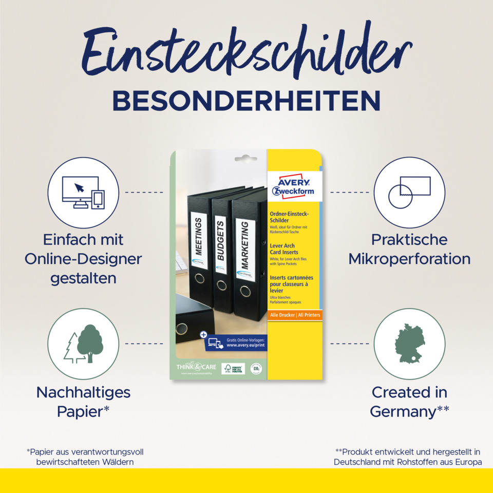 Ordner, Ordner-Schilder, Avery, Mikroperforation, Deutschland, Ordner, Aktenordner, Avery, Drucker, Mikroperforation