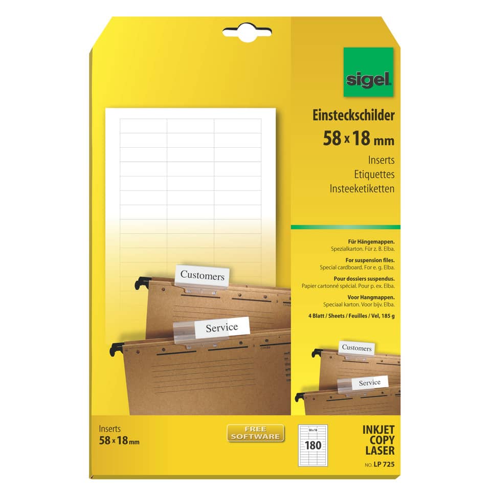 Indexkarten, Blatt Einlage, 58 x 18 mm, Inserts 58 x 18 mm, Etikettenhalter
