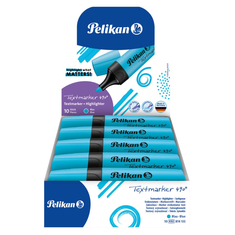 Textmarker, Textmarker 490°, Blau, Marker-Set, Pelikan