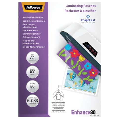 Laminierfolien Enhance 80 Mikron, glänzend, A4, 100 Stück FELLOWES 5306114