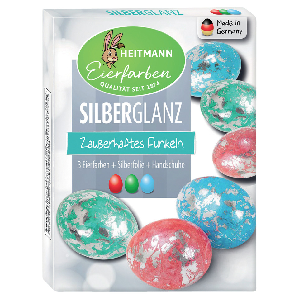 Eierfarben, Silberglanz, Ostereier, Kinderdeko, Handschuhe