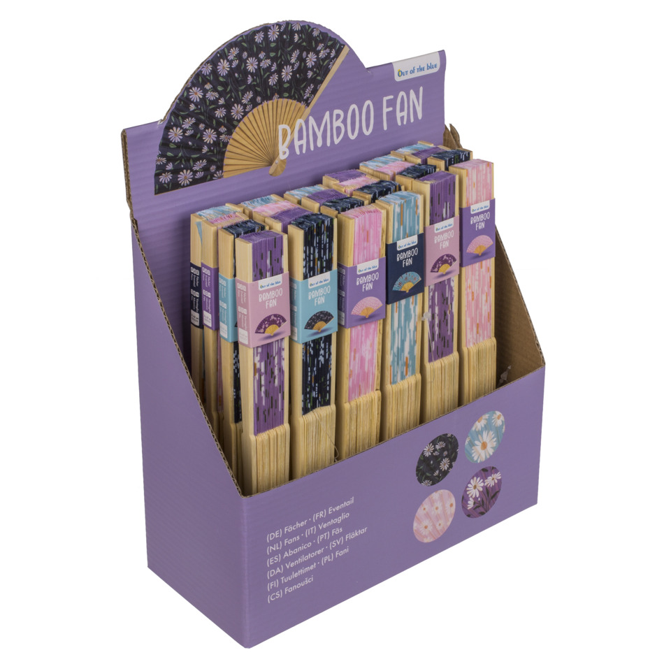 Bamboo Fan, Ventilator Bambus, Papier Bastelartikel, Bedrucktes Muster, Lila Display