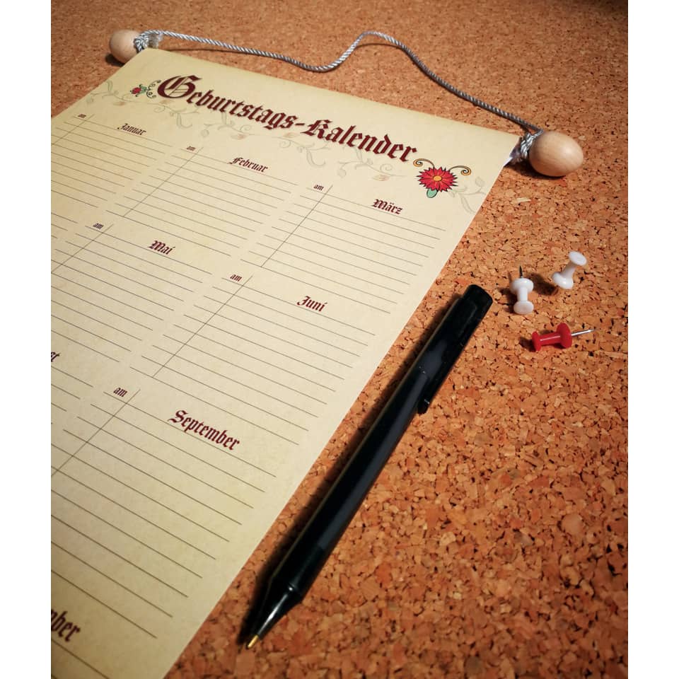 kalender, geburtstag, tinte, korkbrett, stift