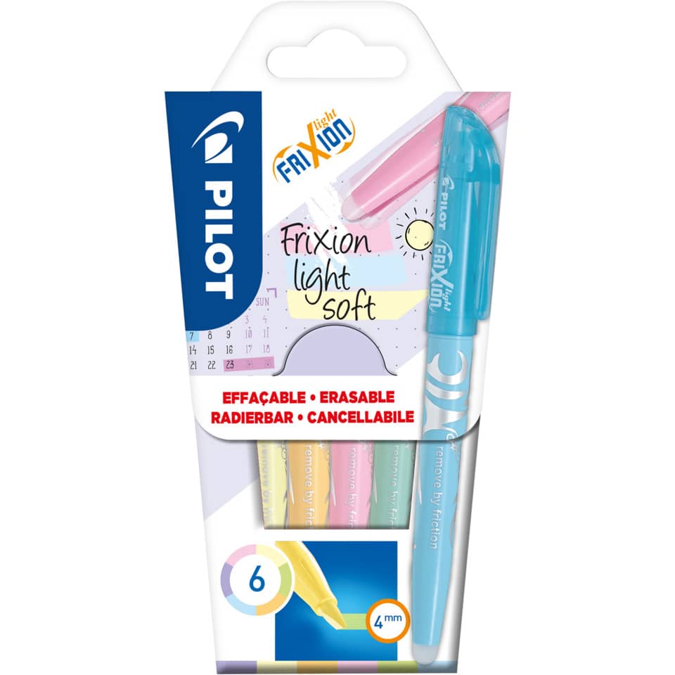 Textmarker FriXion Light Soft, radierbare Tinte, 4.0mm (M), 6 Stück, sortiert PILOT 4136SG6S