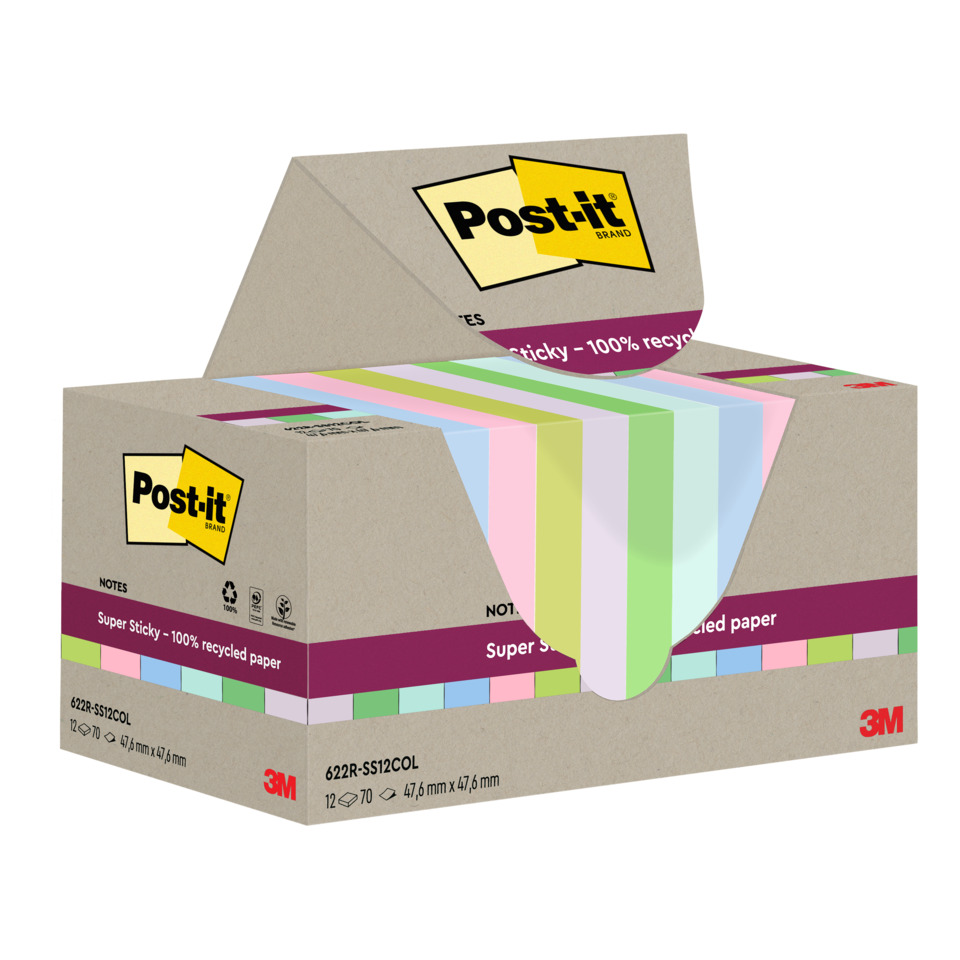 Post-it Notizen, Haftnotizen, Notizzettel, Mehrfarbig, Recyceltes Papier