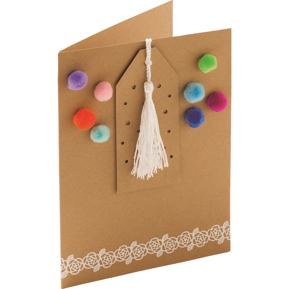 Karte, Grußkarte, Geschenkverpackung, Dekoration, Pompons