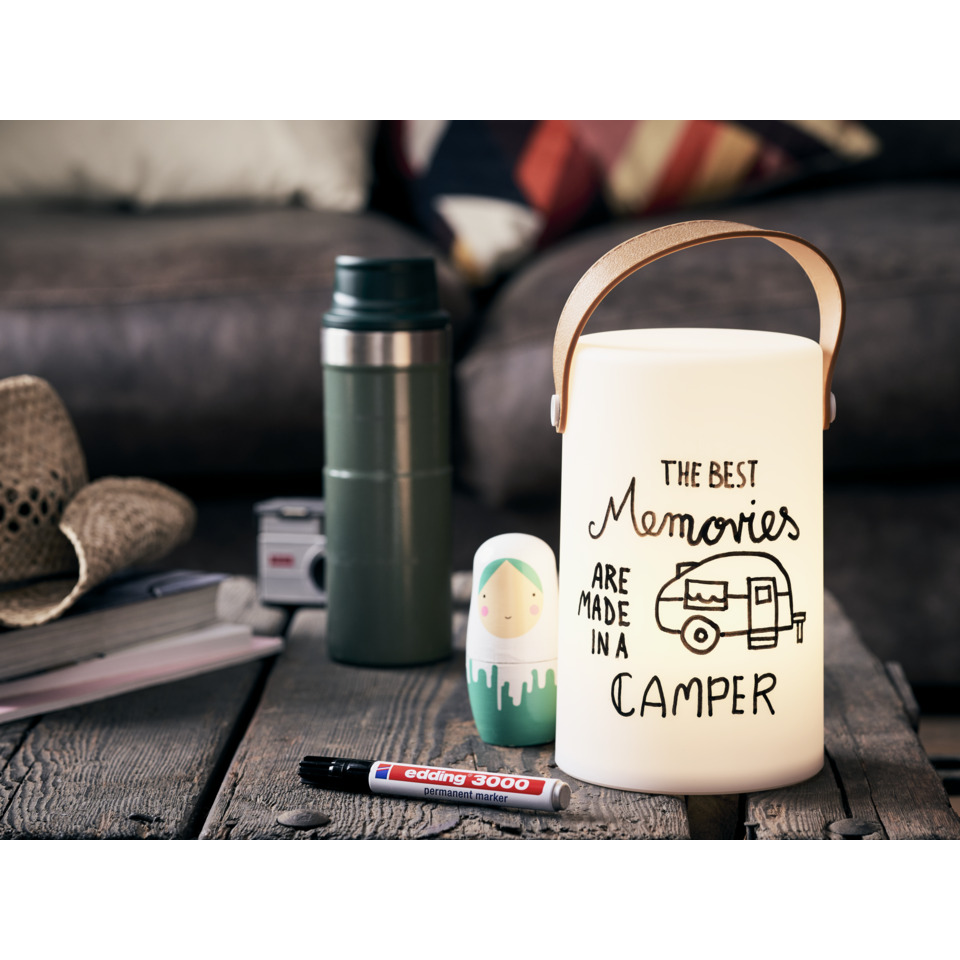 Kanne, Campingbecher, Trinkflasche, Holzgriff, Motivaufdruck