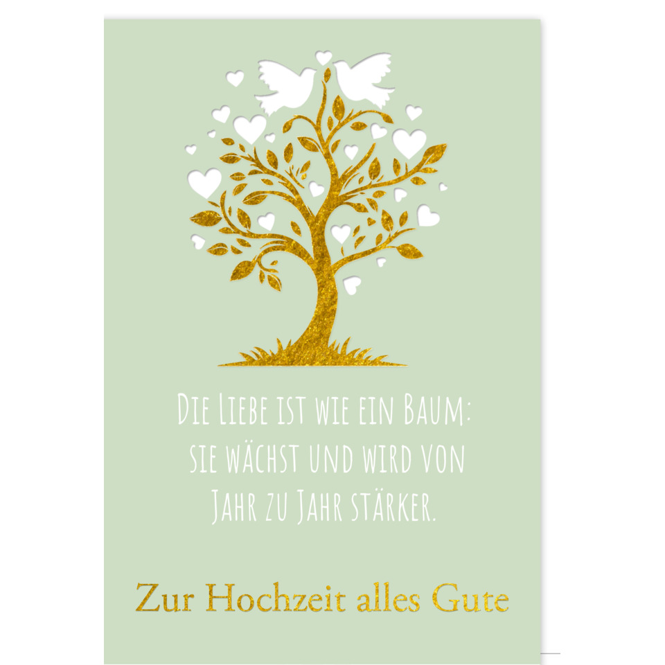 Herzbaum, Gold, Hochzeit, Grüner Hintergrund, Textquote