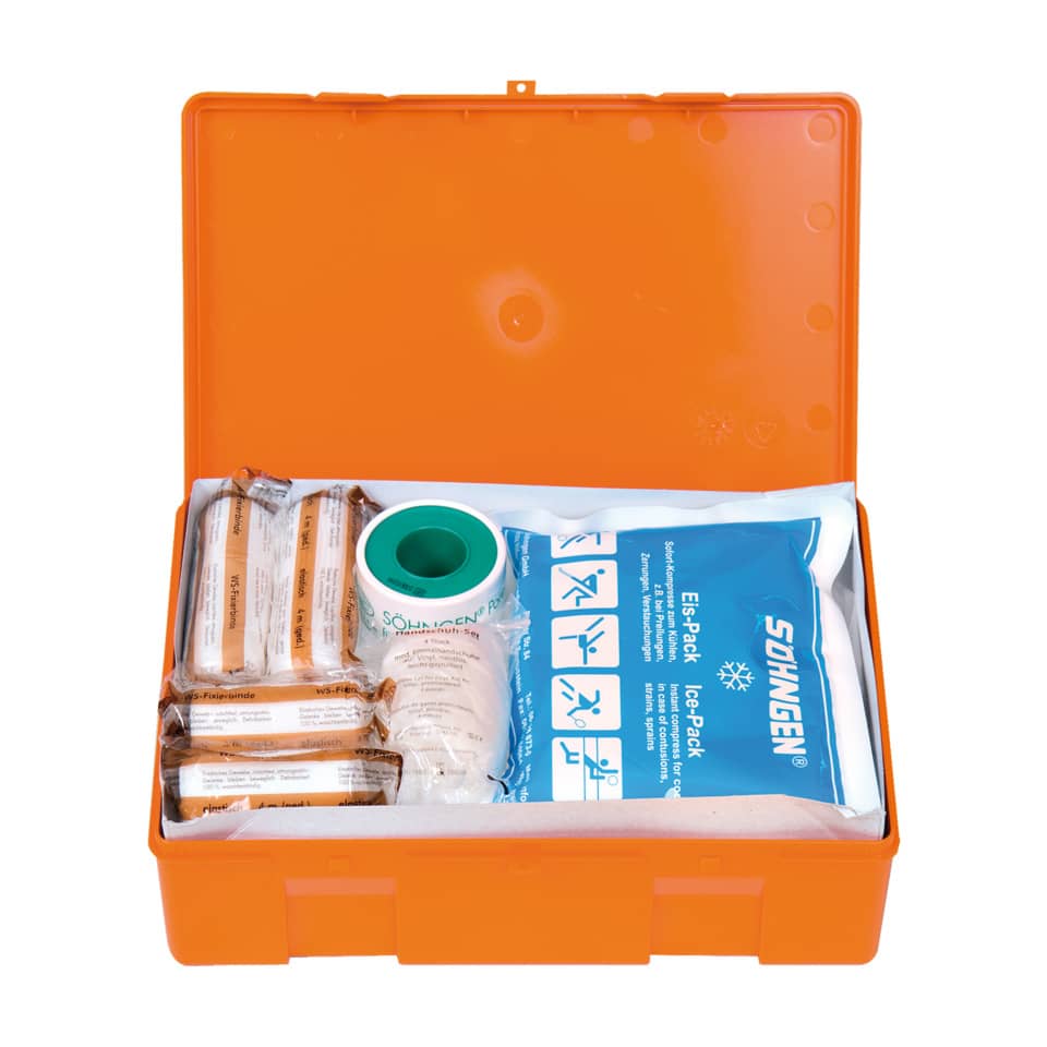 Erste-Hilfe-Set, orangefarbener Koffer, Kühlpackung, Verbandmaterial, Beutel/Beutel mit Zubehör