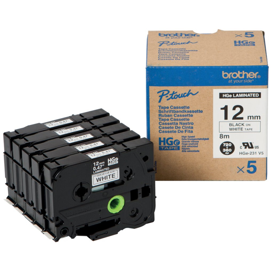 Toner-Kassette, Tonkassette, HGe-Laminiert, 12 mm, White-Tape