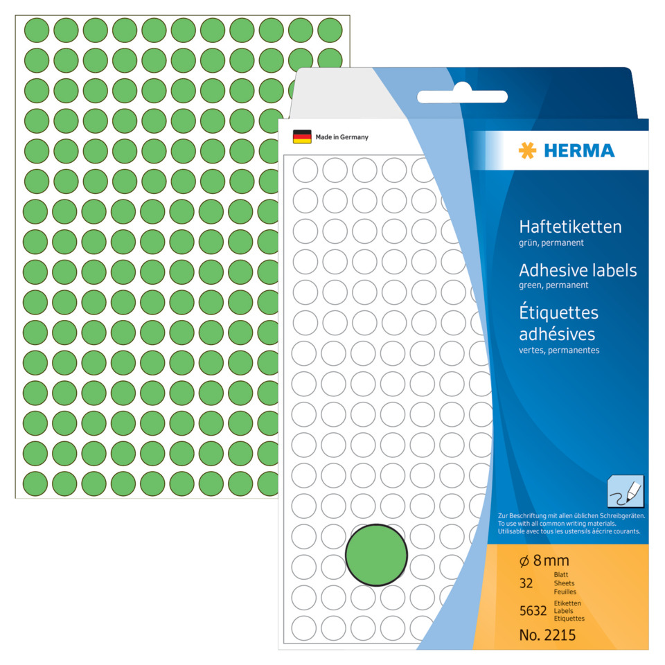 Haftetiketten, Klebeetiketten, Grün, Kreis-Form, 8mm, Etikettenrolle