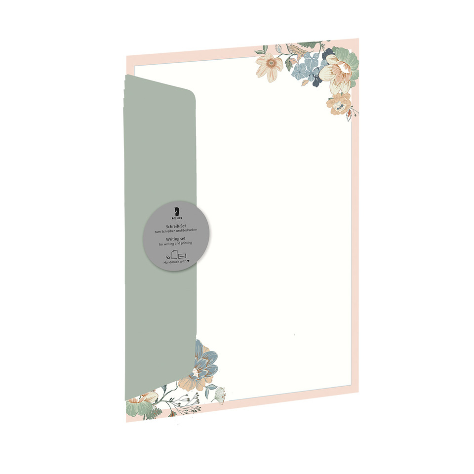 Schreibset, Notizbuch, Pappe-Ordner, blühten Muster, Rahmenartiges Design