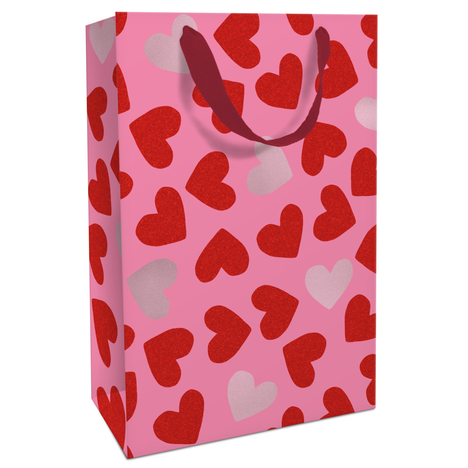 Geschenktasche, Herz-Muster, Papierbeutel, pink, Rot