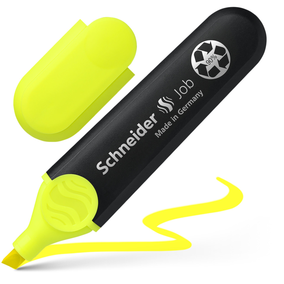 Marker, Markerstift, neon gelb, schwarzer Körper, einzugkappe