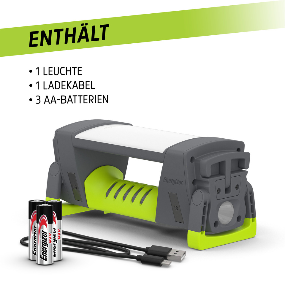 Taschenlampe, Akku-Lampe, AA-Batterien, Ladegerät, USB-Kabel