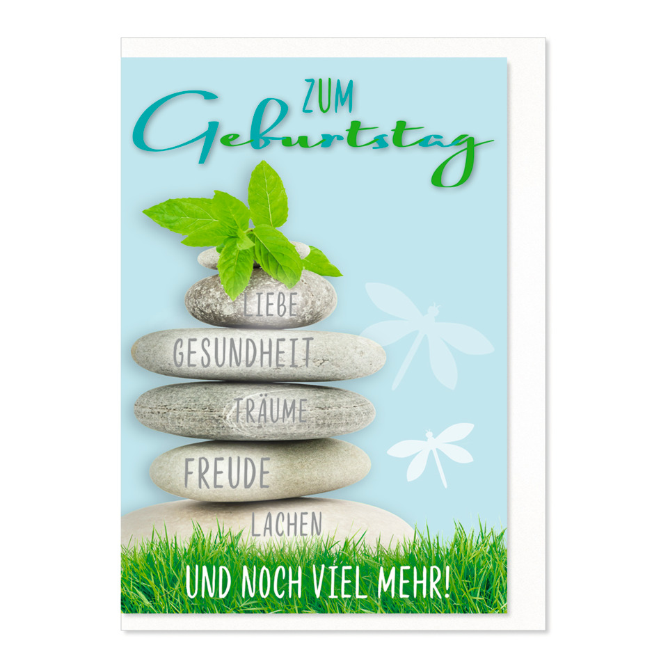 Grußkarte, Geburtstag, Steine, Gras, Blatt
